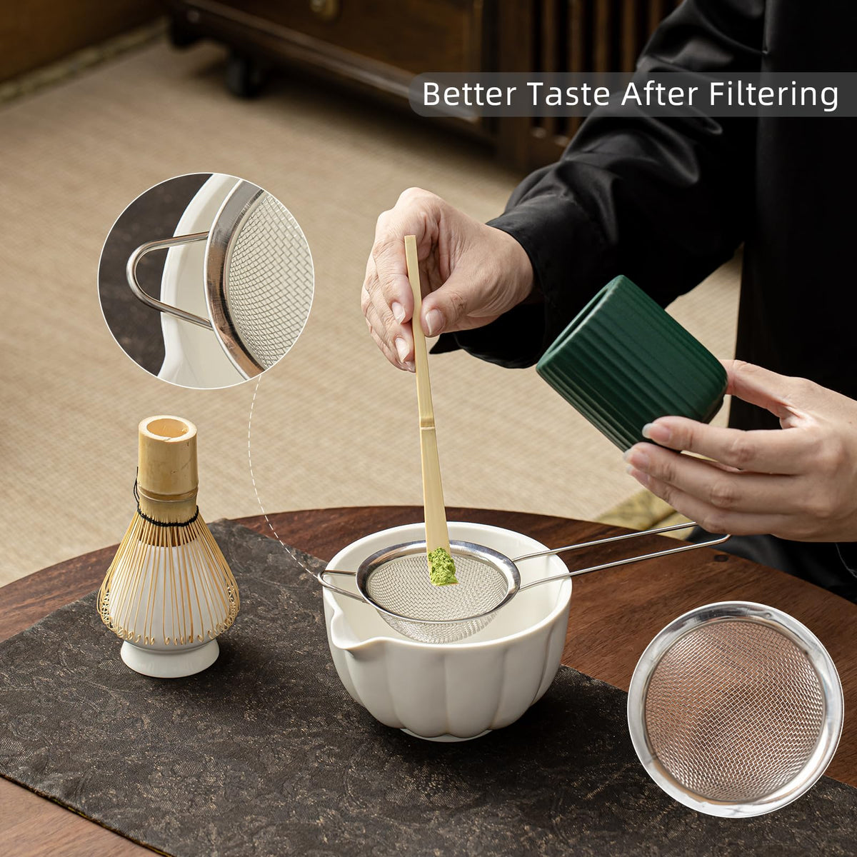 SFTXEY bamboo matcha whisk designed for frothy, lump-free matcha.