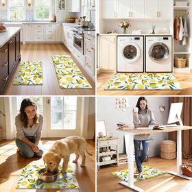 SHACOS cushion detail on lemon kitchen mats indicates generous comfort
