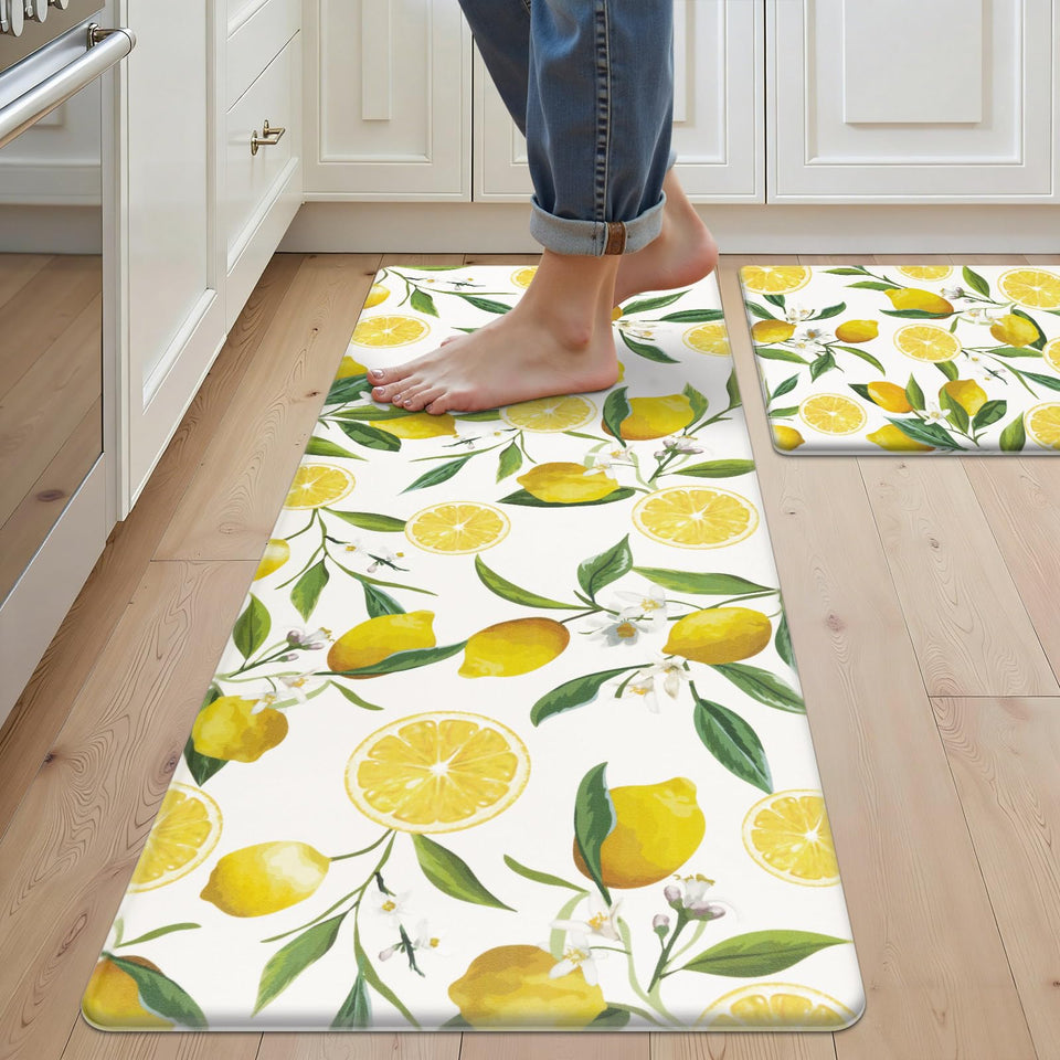 SHACOS anti-fatigue lemon kitchen mats pair front view for comfortable standing