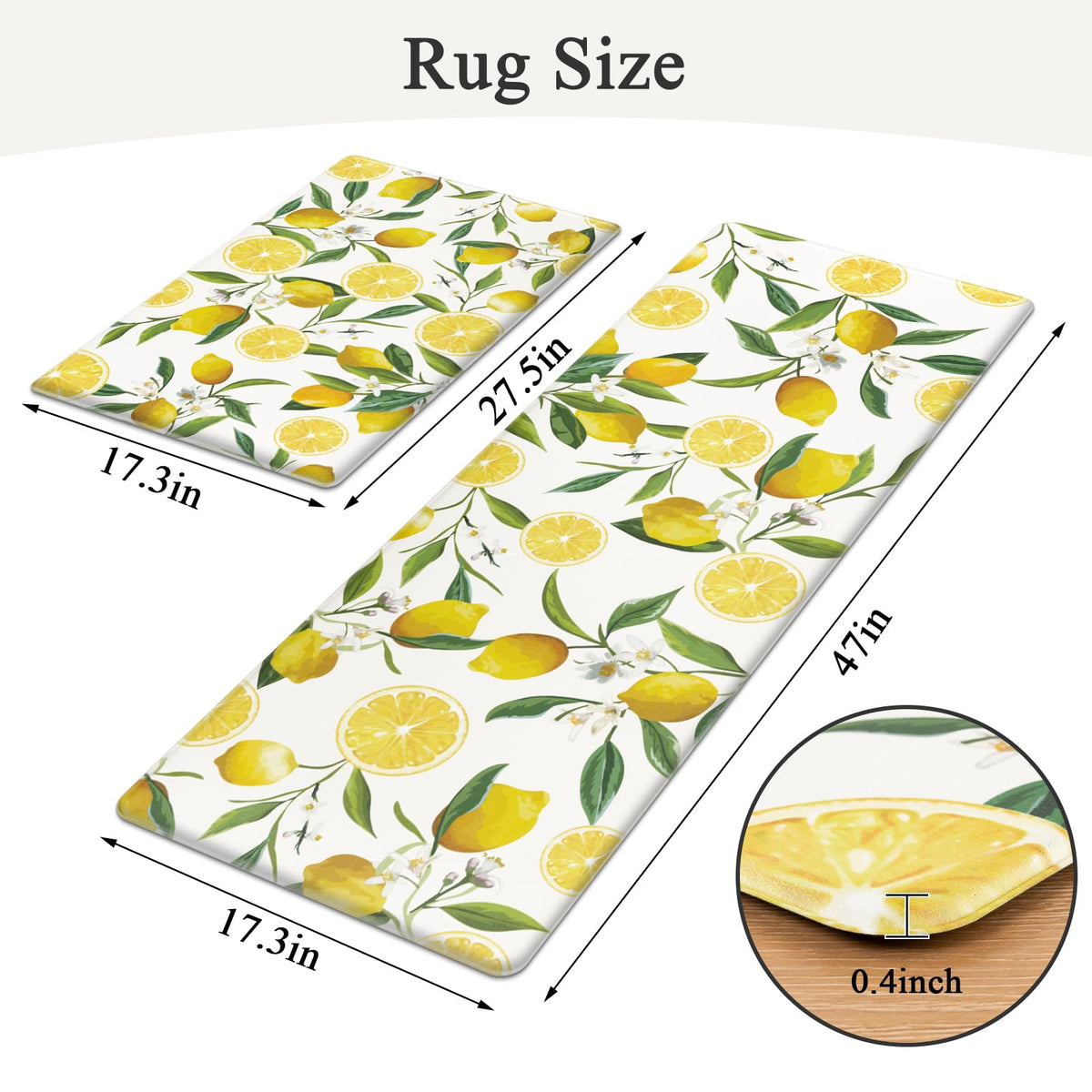 SHACOS anti-fatigue lemon kitchen mats pair side view showing size coverage