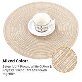 SHACOS beige round placemats in a woven circle pattern for versatile decor.