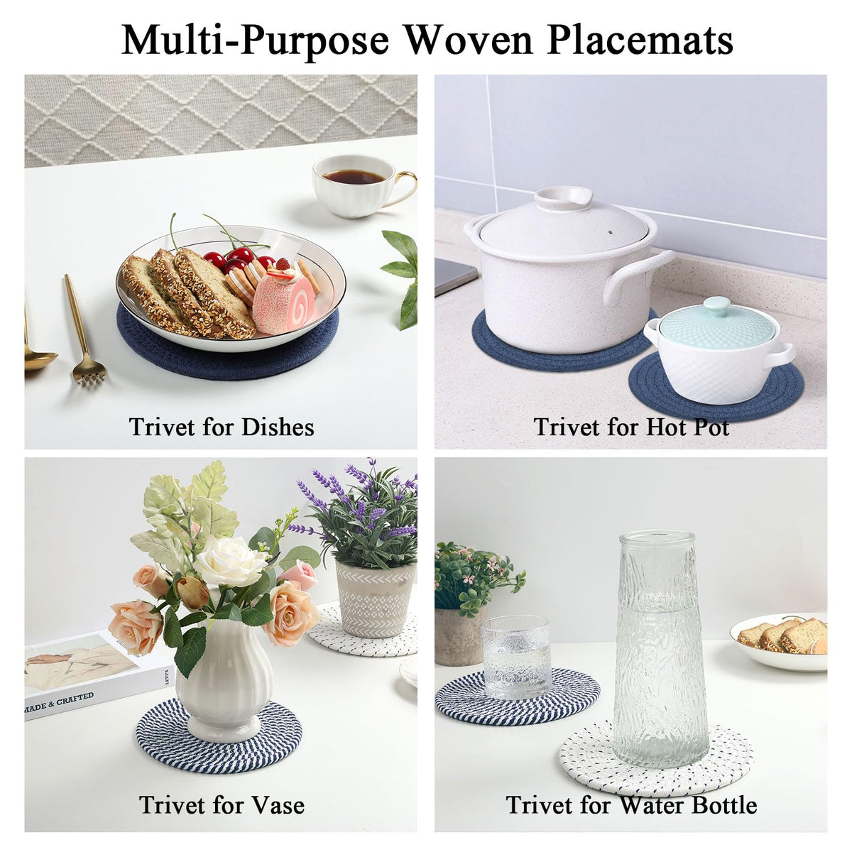 SHACOS blue trivets add rustic decor to kitchen table