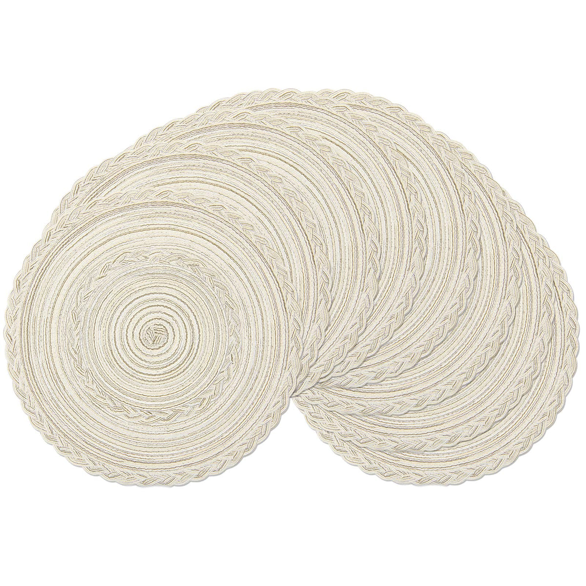 SHACOS boho round placemats with ivory border in an eight-pack for elegant dining.