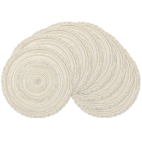 SHACOS boho round placemats with ivory border in an eight-pack for elegant dining.