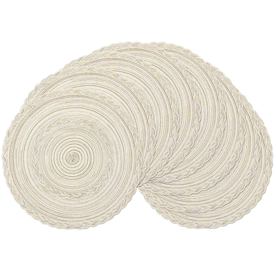 SHACOS boho round placemats with ivory border in an eight-pack for elegant dining.