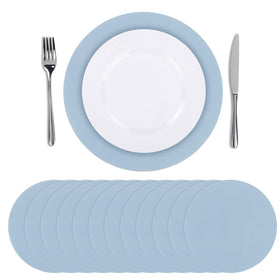 SHACOS dusty blue round placemats, 13-inch, protecting tabletops during meals.