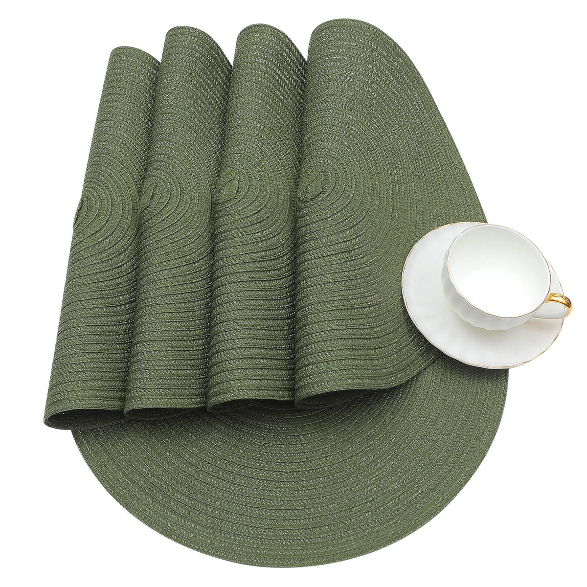 SHACOS olive green round mats 15 inch diameter fits standard plates