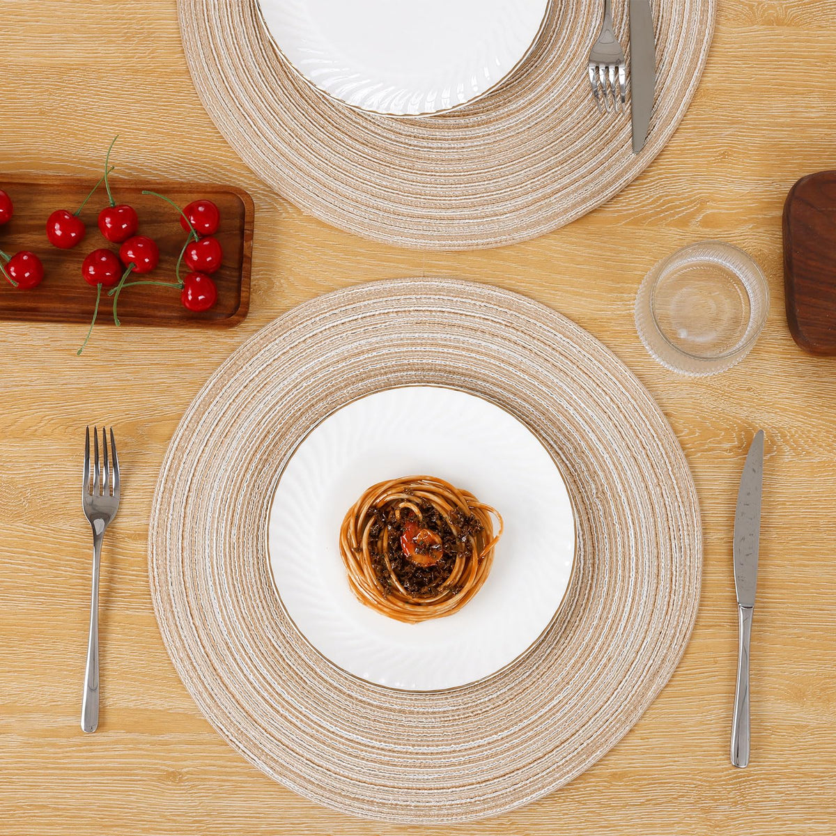 SHACOS beige placemats work indoors or outdoors, ideal for everyday use.