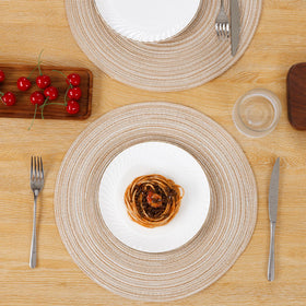 SHACOS beige placemats work indoors or outdoors, ideal for everyday use.
