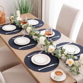SHACOS 15-inch round placemats framing plates for a clean dining setup.