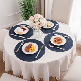 SHACOS navy placemats enhance festive table decor for gatherings.