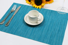 Durable PVC woven placemats resist wear and color fading.
