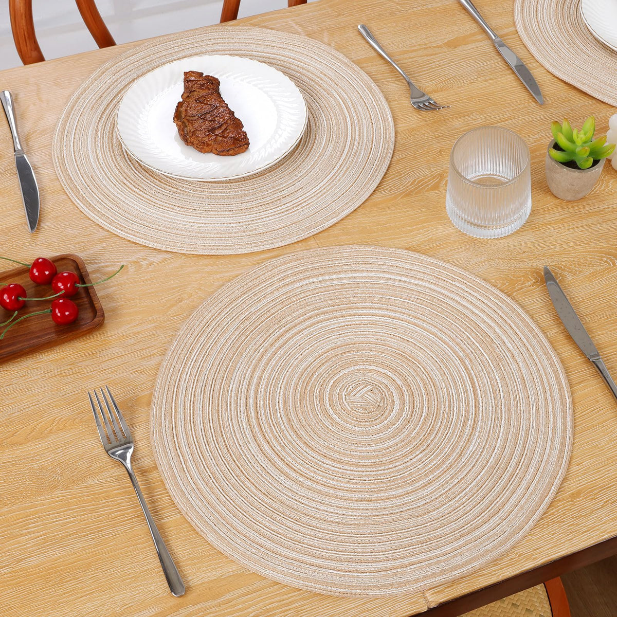 SHACOS placemats being wiped clean with a damp cloth for easy care