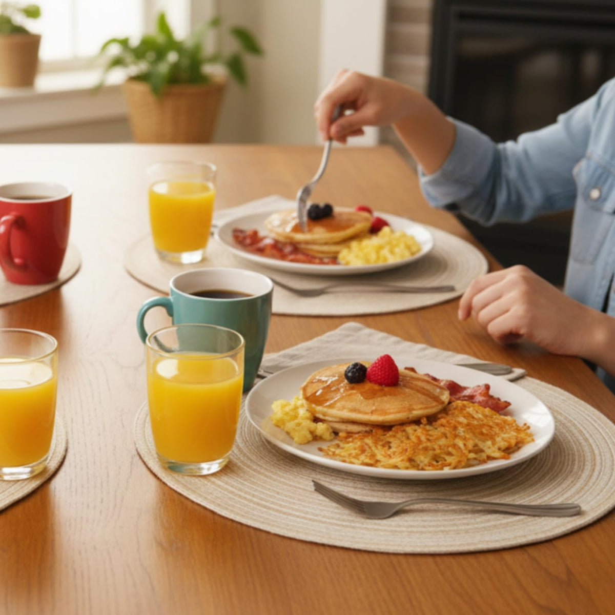 SHACOS placemats on a dining setup with hot dishes suggesting heat resistance
