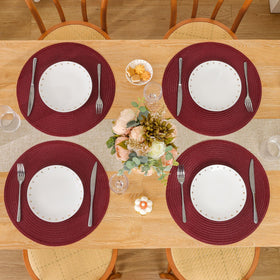 SHACOS braided weave reflects light for subtle shimmer under dining lighting.