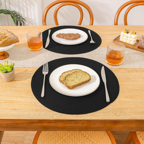 SHACOS round braided placemats provide non slip backing for steady settings.