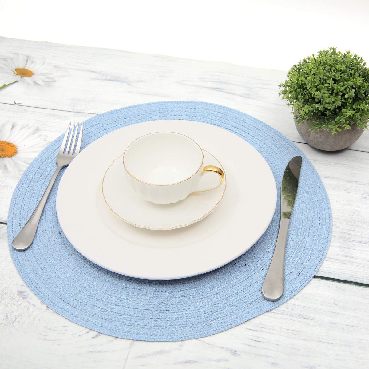 Non-slip SHACOS placemats help keep plates steady on slick surfaces.
