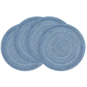 SHACOS round braided placemats in blue-gray on dining table protect surfaces