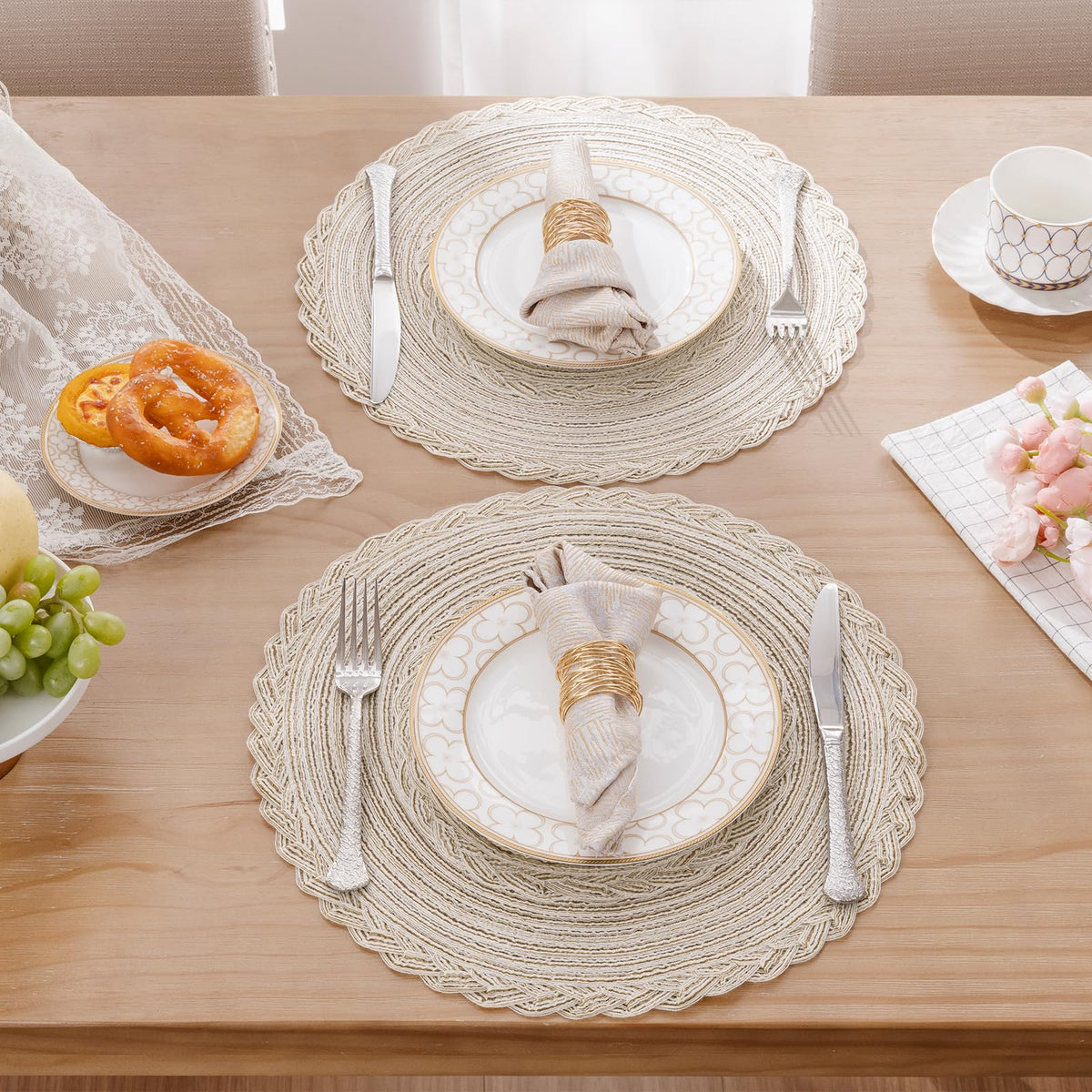 SHACOS 15-inch round placemat highlighting sturdy weave for everyday dining.