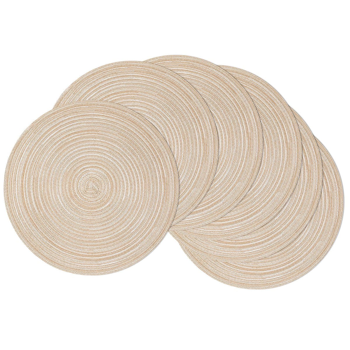 SHACOS round placemats beige 15-inch on a wooden table for everyday dining