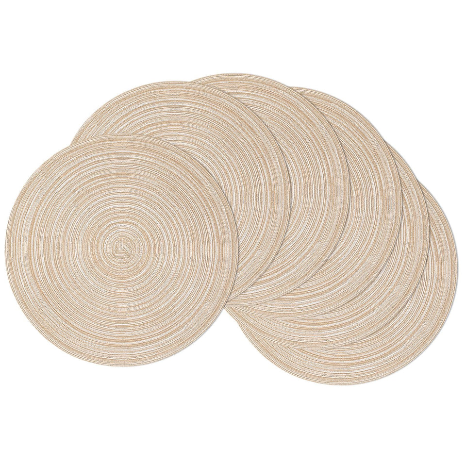 SHACOS round placemats beige 15-inch on a wooden table for everyday dining
