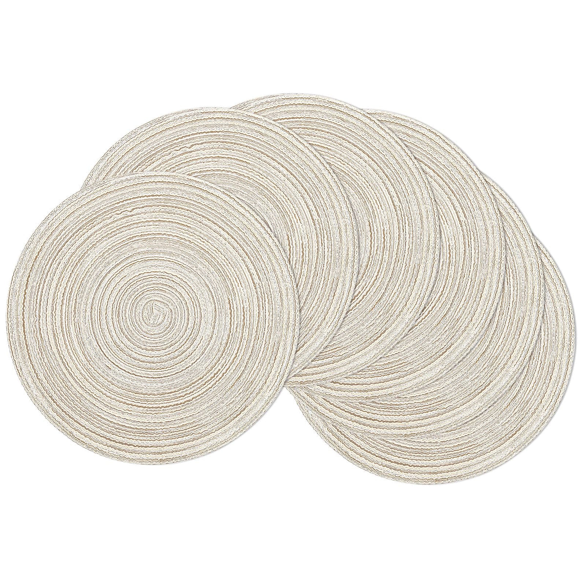 SHACOS round braided placemats, 15-inch ivory mixed, protect and elevate dining table