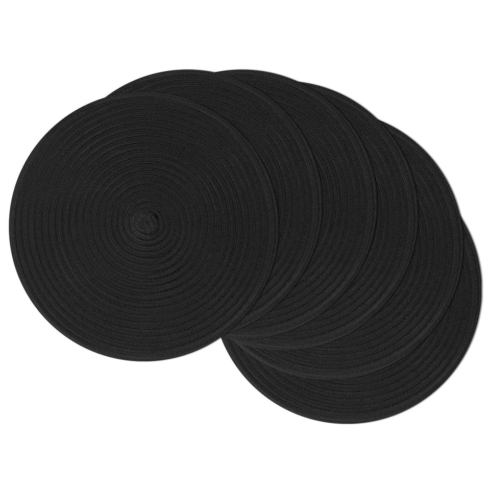 SHACOS placemats in black round braided design add texture and surface protection.