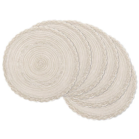 SHACOS round placemats with braided ivory border, six-pack for elegant dining.