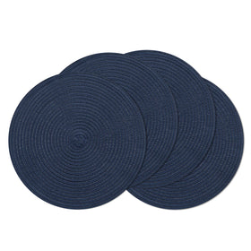 SHACOS navy round placemats 4-pack on table protecting surfaces during meals.