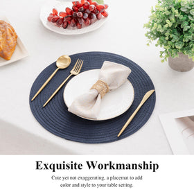 SHACOS navy placemats wipe-clean for quick cleanup after meals.