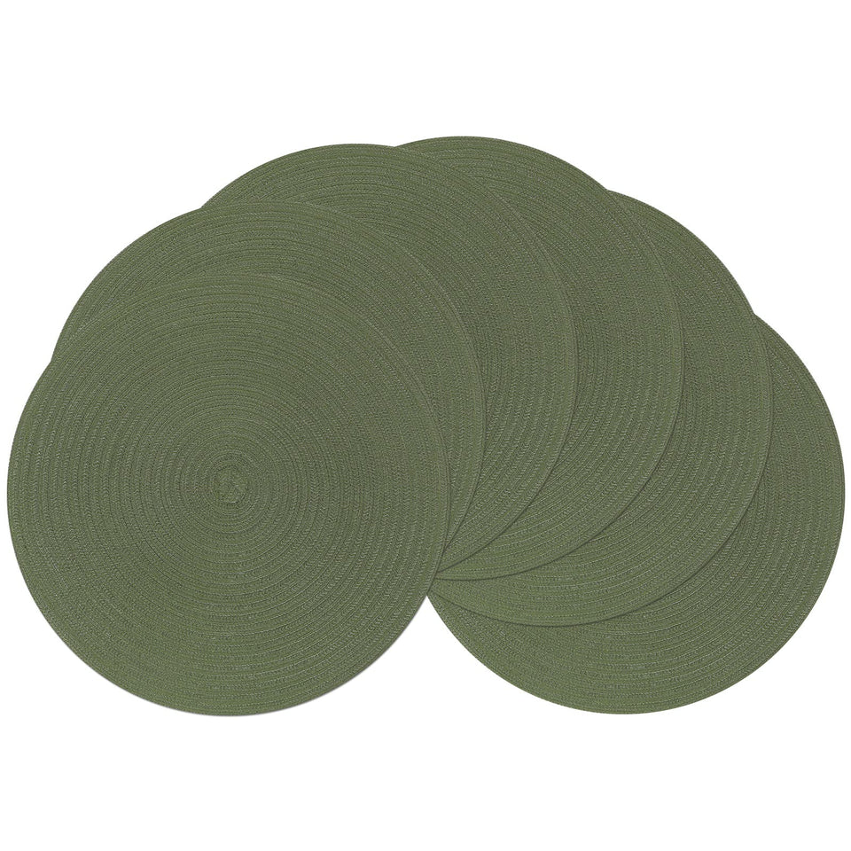 SHACOS round placemats in olive green six-pack ready for dining and protection