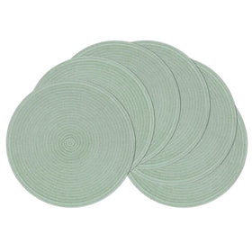 SHACOS Round Placemats in Sage Green reveal braided texture and stress-free table protection.