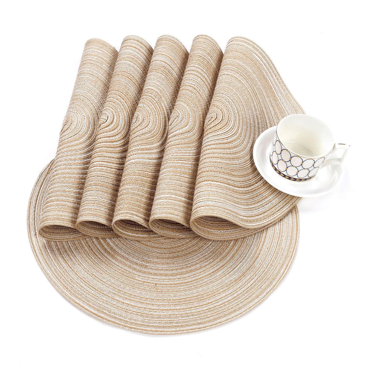 Stacked SHACOS placemats demonstrating compact storage and versatility
