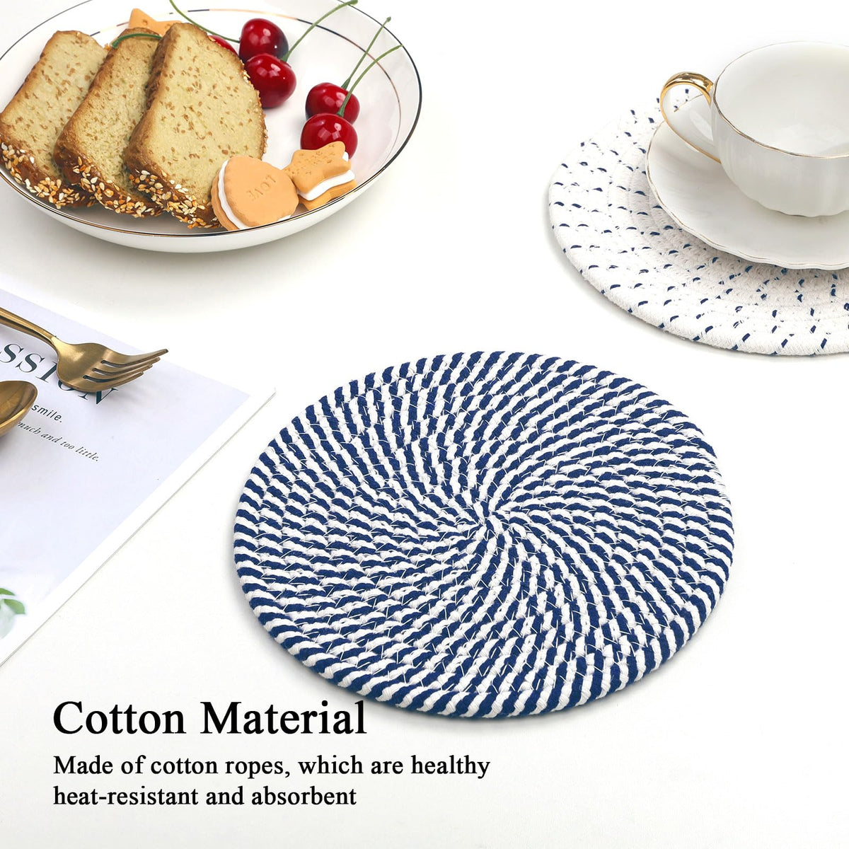 Four-pack SHACOS trivets stacked on kitchen counter