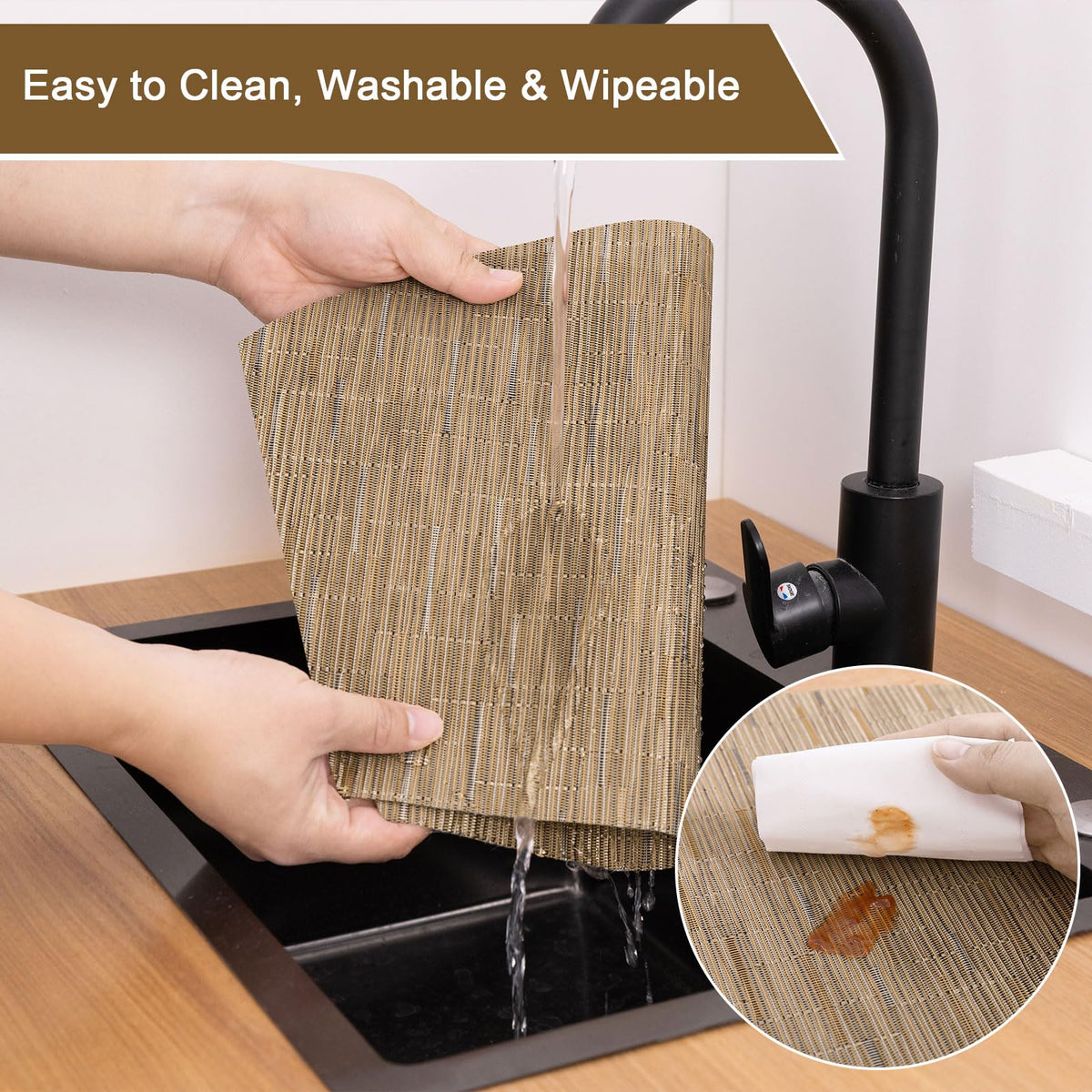 SHACOS wedge shape placemats tan outdoor-ready setup