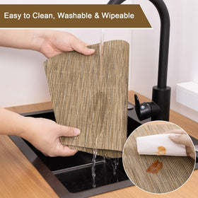 SHACOS wedge shape placemats tan outdoor-ready setup