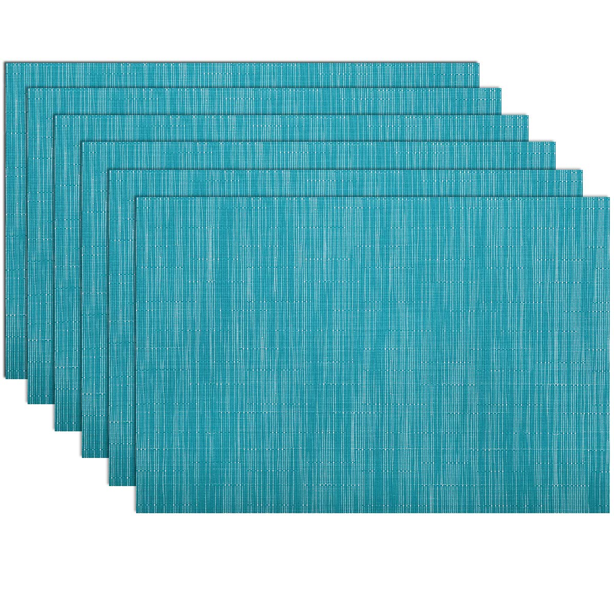 SHACOS woven placemats teal basket weave pattern protect dining surfaces.