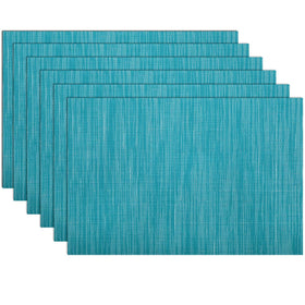 SHACOS woven placemats teal basket weave pattern protect dining surfaces.