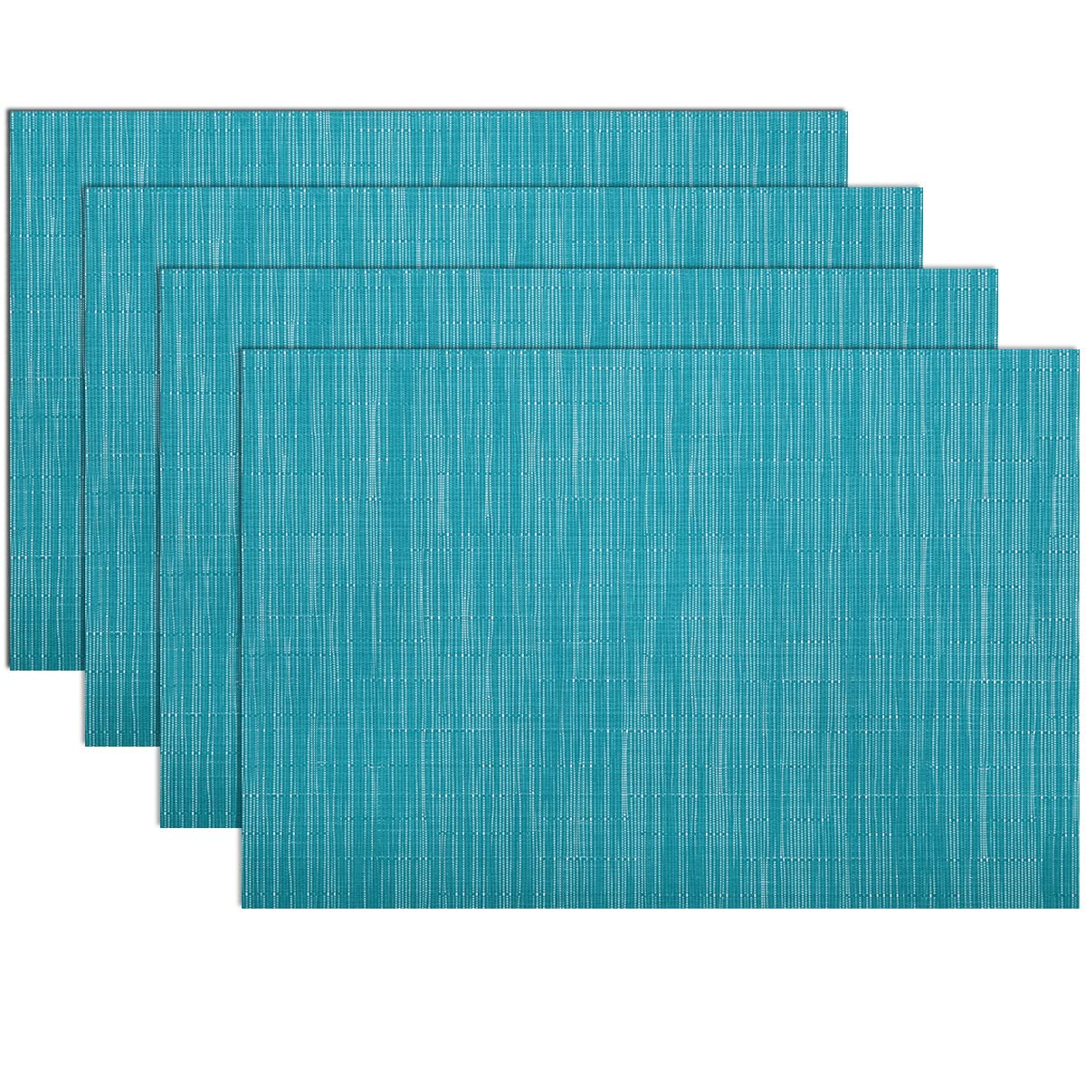 SHACOS woven vinyl placemats Teal with bamboo weave pattern protecting the table and adding style