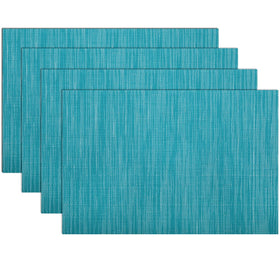 SHACOS woven vinyl placemats Teal with bamboo weave pattern protecting the table and adding style