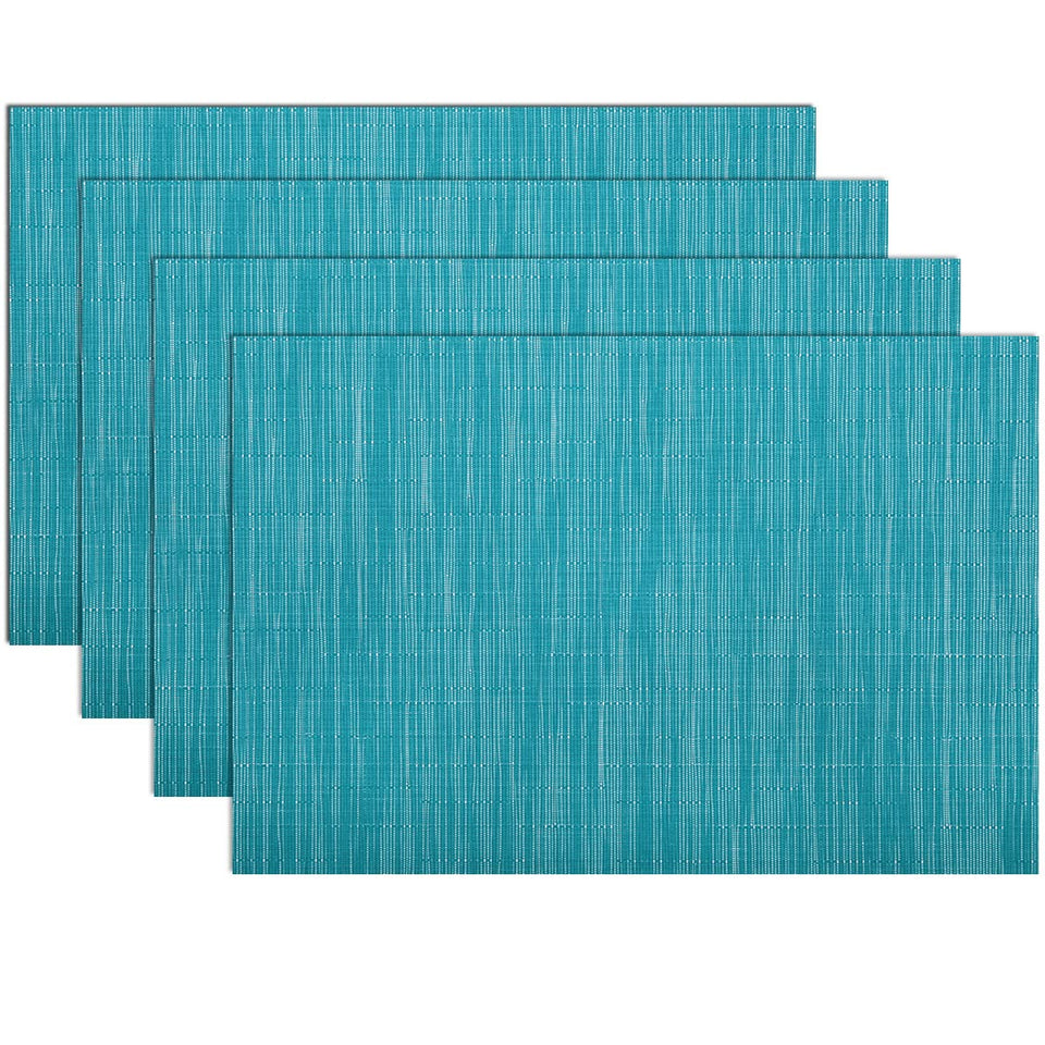 SHACOS woven vinyl placemats Teal with bamboo weave pattern protecting the table and adding style