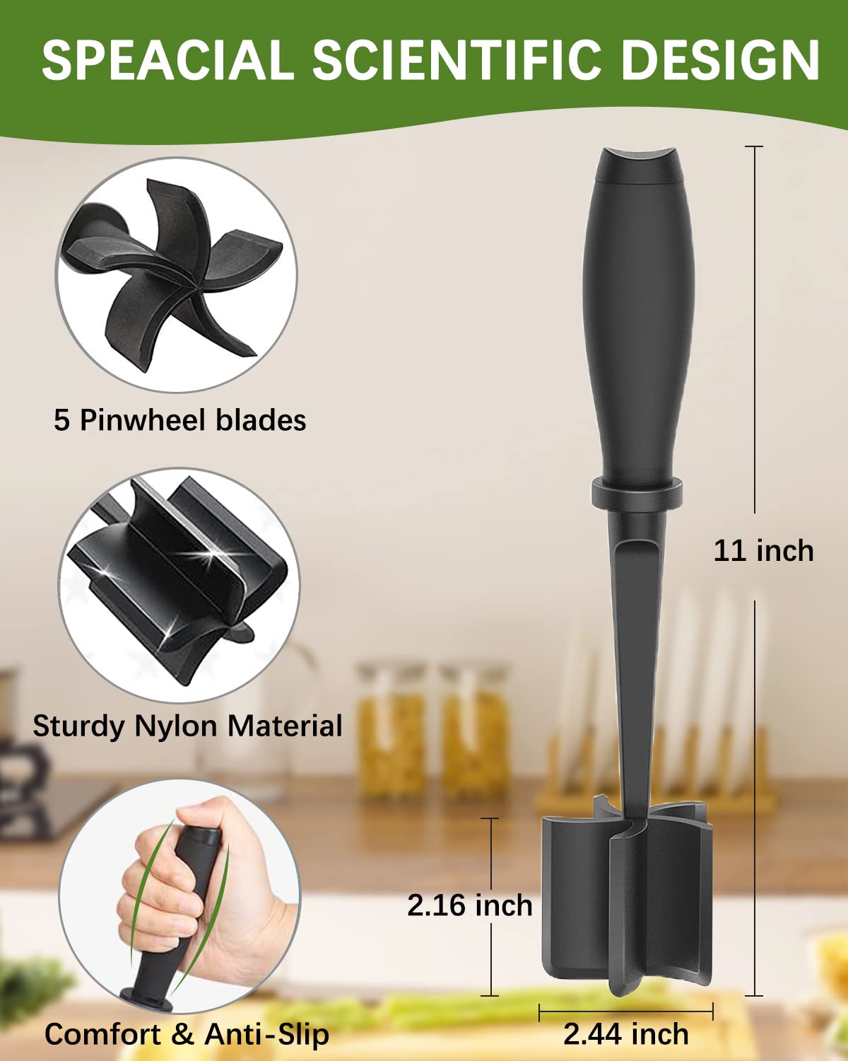 Shadowgallery meat chopper durable nylon construction resists warping and heavy-duty use.