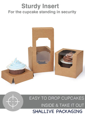 Shallive Kraft cupcake box dimensions demonstrate compact 3.5 inch cube packaging.