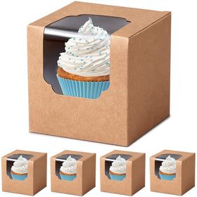 Shallive Kraft cupcake box with open front showing clear lid for easy display.