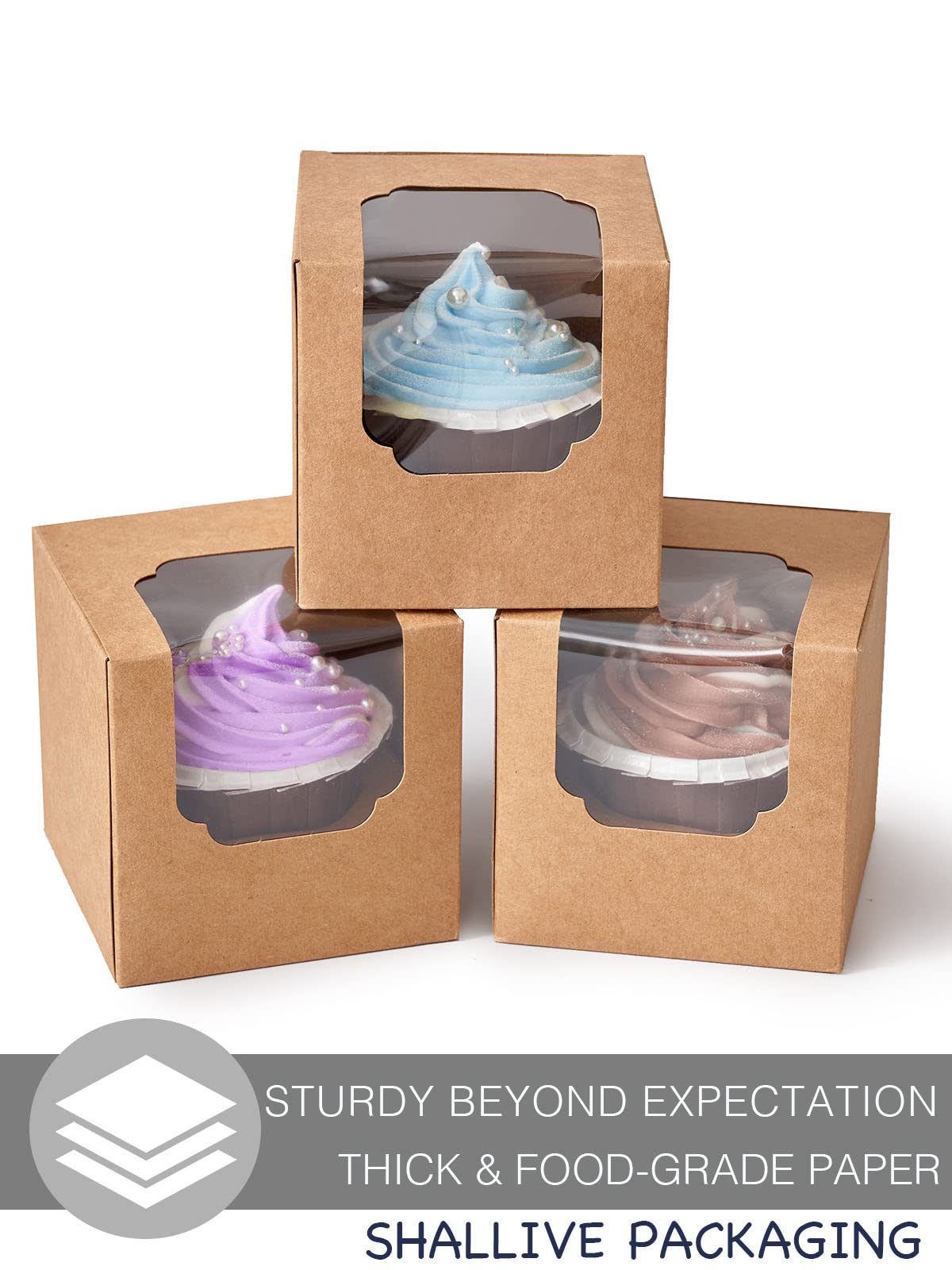 Shallive Kraft cupcake box window front top design preserves freshness while showcasing toppings.