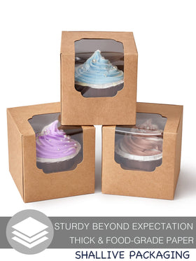 Shallive Kraft cupcake box window front top design preserves freshness while showcasing toppings.