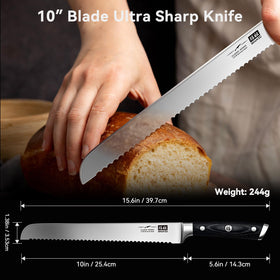 SHAN ZU bread knife with ergonomic wooden handle for comfortable slicing