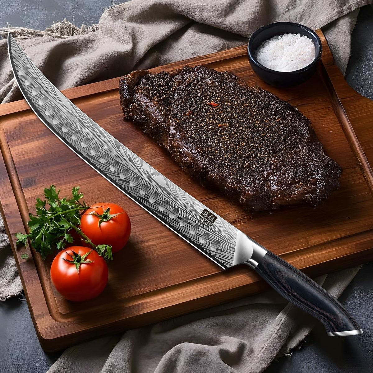 SHAN ZU carving knife in action shows versatile meat breaking and skinning.