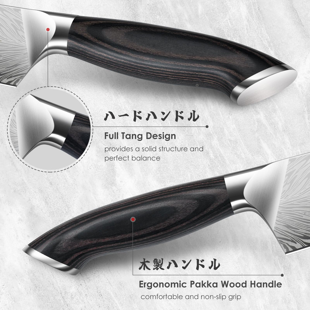 SHAN ZU Chef Knife 12-degree bevel supports smooth cuts.