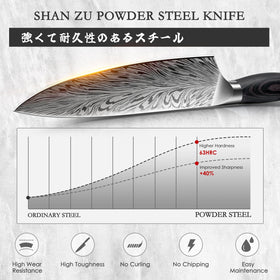 SHAN ZU Chef Knife laser-engraved pattern adds modern style.